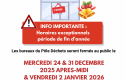 ATTENTION : HORAIRES EXCEPTIONNELS PERIODE DE FIN D’ANNEE !